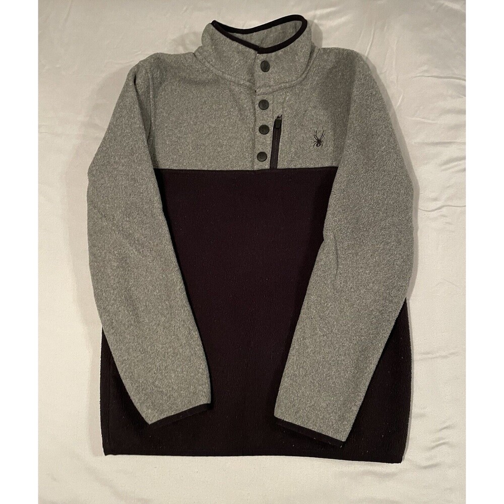 Spyder Henley Shirt Men Size M Black And Gray Snap Close Zip Pocket Long Sleeve